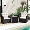 3-Piece PE Rattan Outdoor Furniture Set with Tempered Glass Table and Cushioned Armchairs